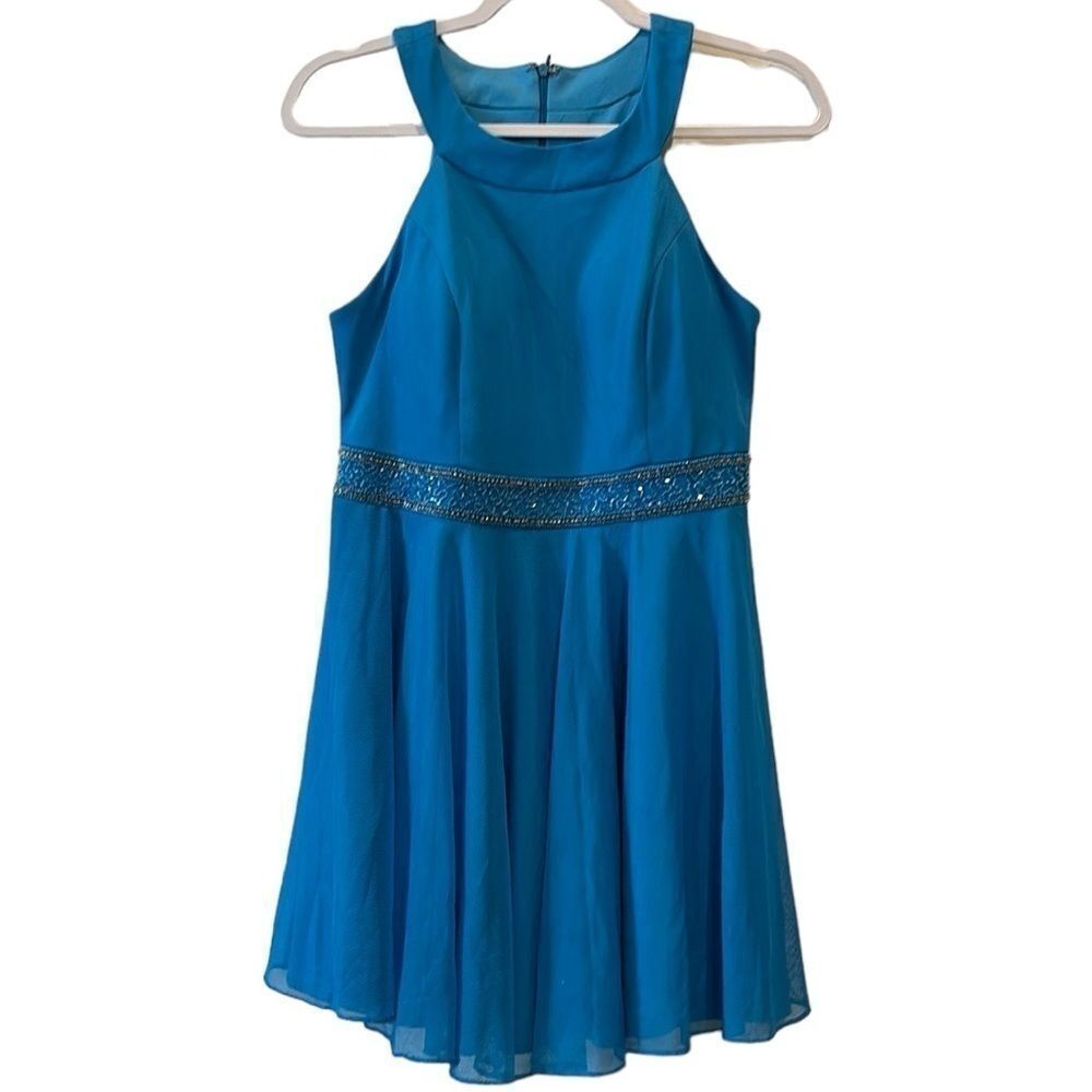 NWT Sienteme Mexico Blue Tulle Beaded Halter Dress 11 Junior’s Elegant Formal‌‌‌